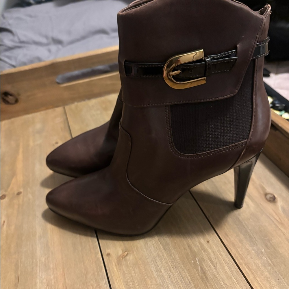 Via Spiga Chocolate Heeled Boots with Buckle